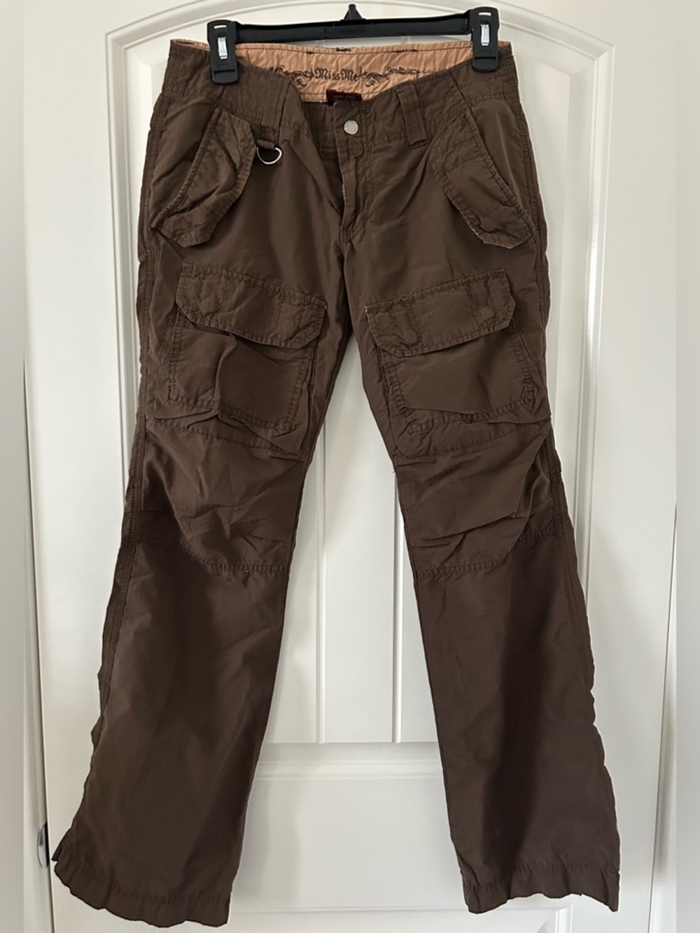 Miss Me Brown Straight-Leg Cargo Pants with Utility Pockets